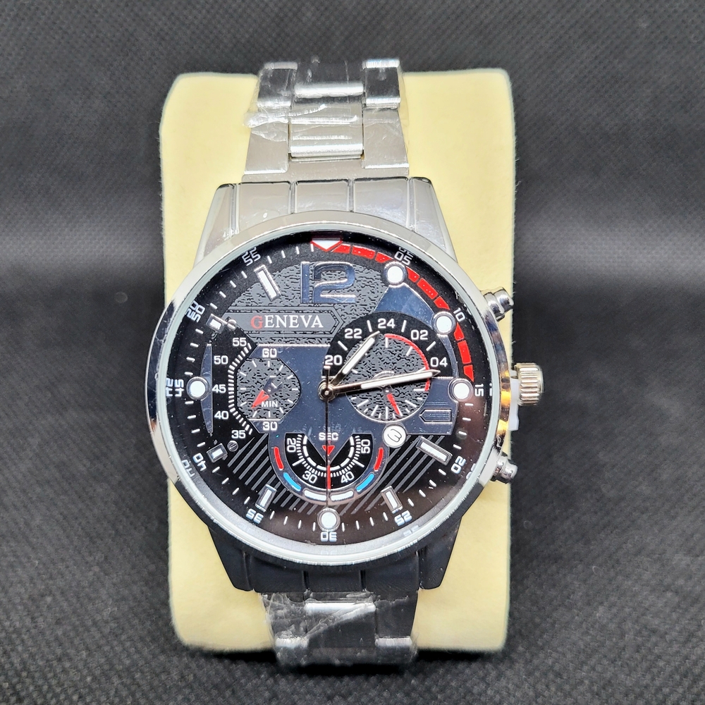 Geneva Men's Silver and Black Watch